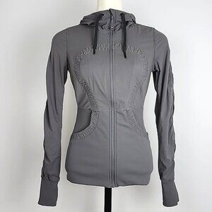 Lululemon Grey Dance Studio Reversible Jacket Hooded Stretch Thumbholes Size 6